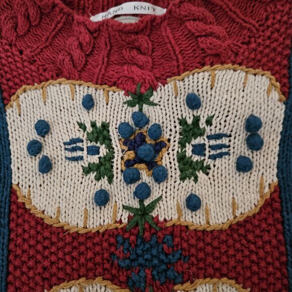 Vintage IVY Hand Knit Chunky Sweater Womens sz Small / Med Floral Funky - Picture 4 of 7